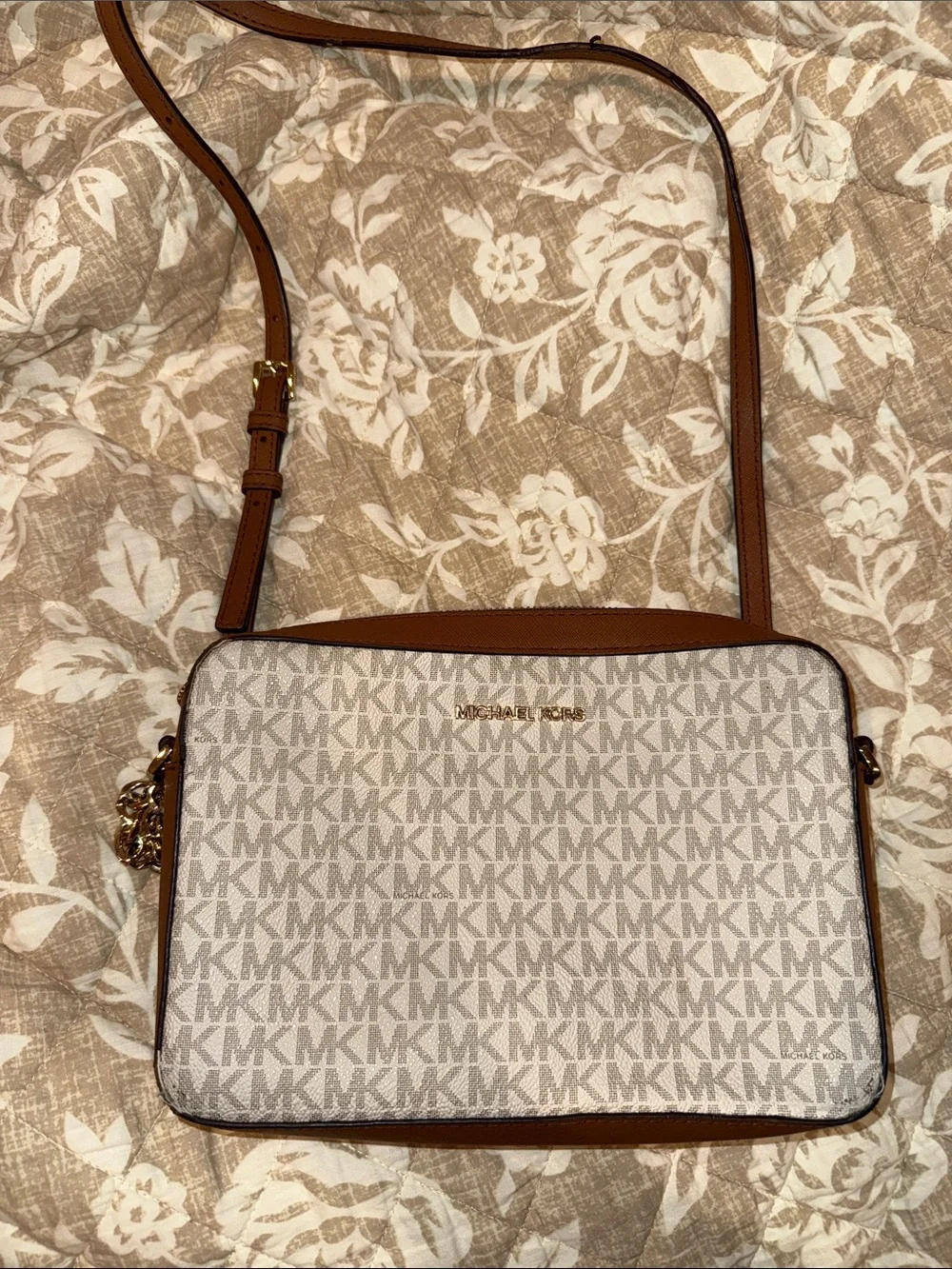 Michael Kors Beige/Chestnut Logo Crossbody Bag